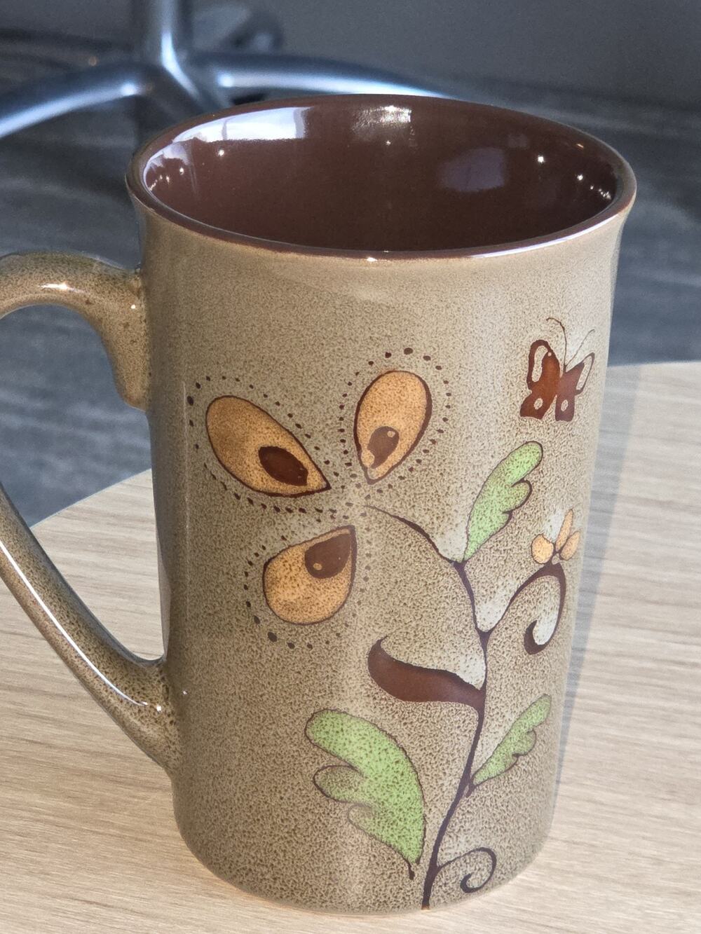 Blue Harbor Butterfly Collection Coffee Mug Flowers Very Large 5-1/4" Tall Stone